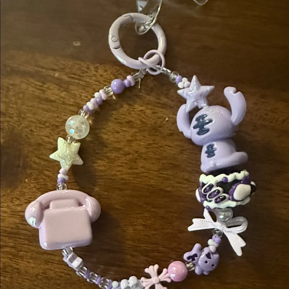 Purple Bead keychain with Character Charm bohemian fairycore whimsical‎ mystical